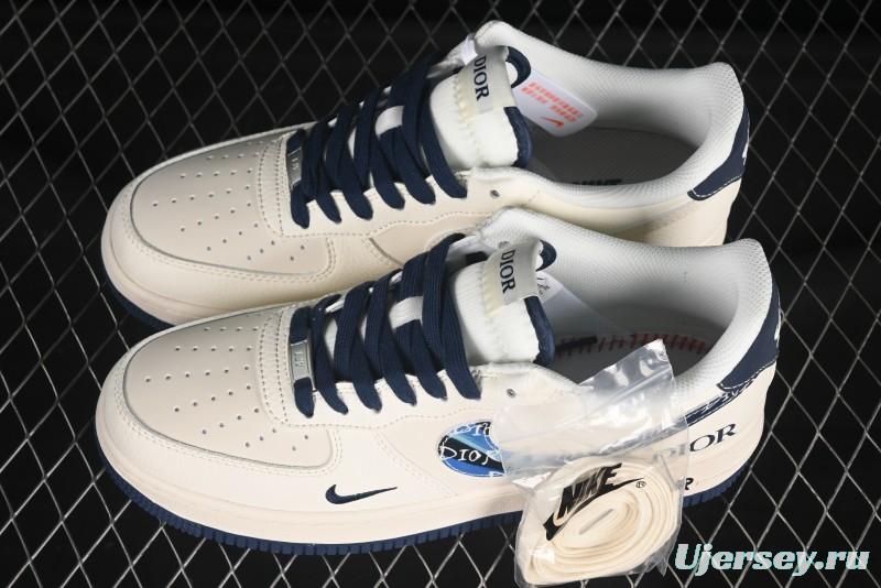 Nike Air Force 1 '07 Low Dior Collaboration Blue Iridescent Swoosh Casual Sneakers - XS1958-569