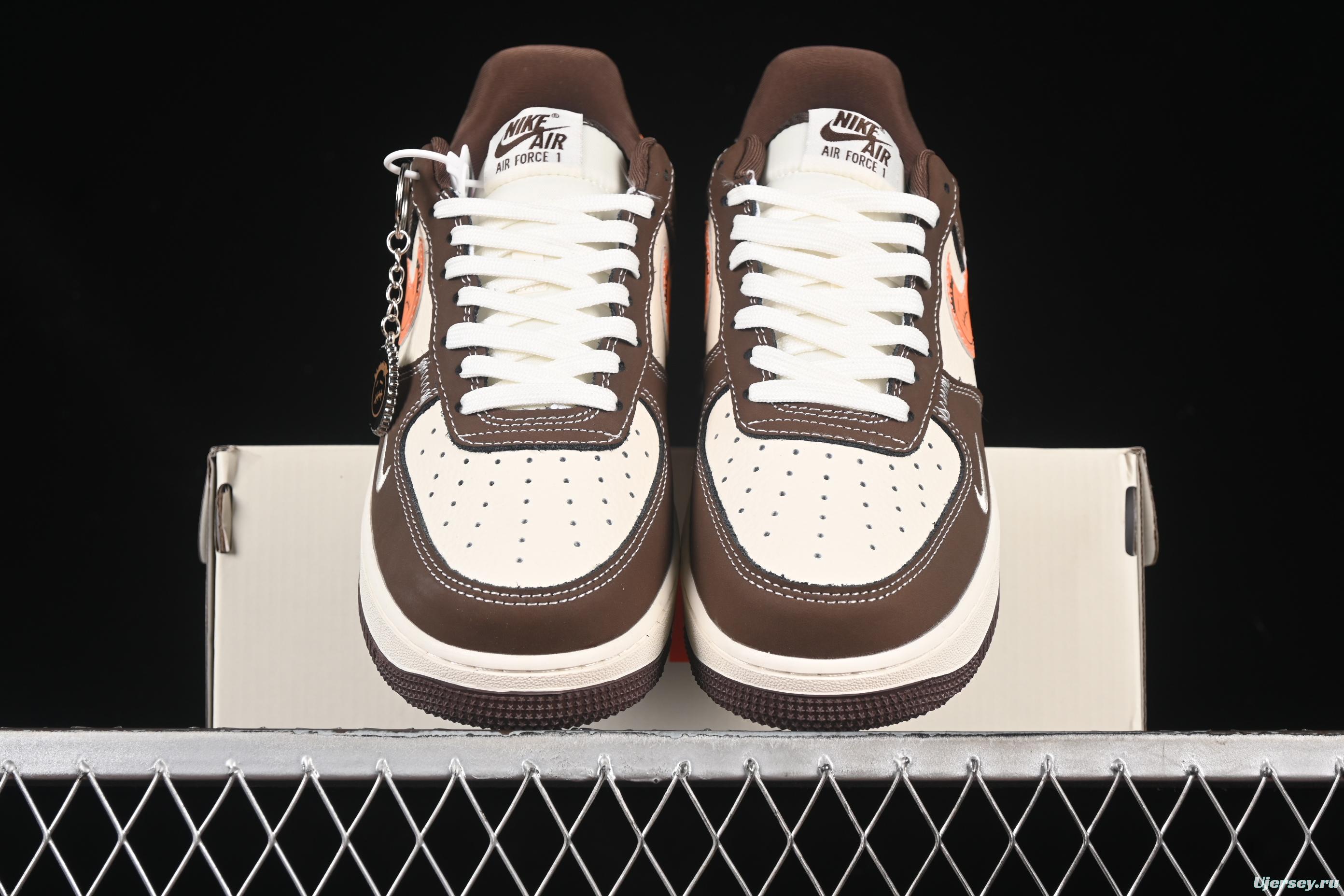 Nike Air Force 1 '07 Low Collaboration Dark Brown Swoosh Casual Sneakers - KK1988-080