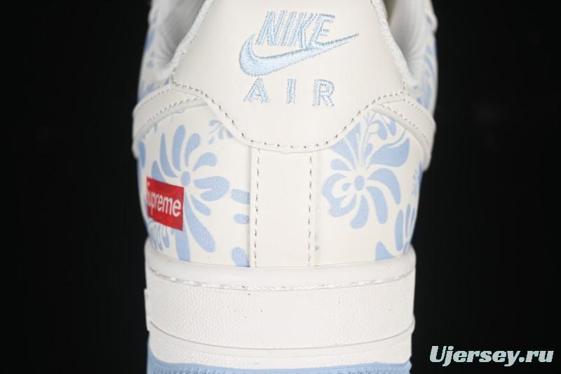 Nike Air Force 1'07 Low Supreme Co-branded Blue and White Casual Sneakers - XX3168-137