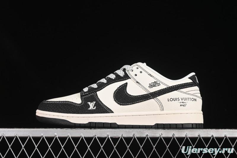 Nike SB Dunk Low LV Series Denim Black Swoosh Anniversary Custom Low-Top Casual Skate Shoes - FC1688-223