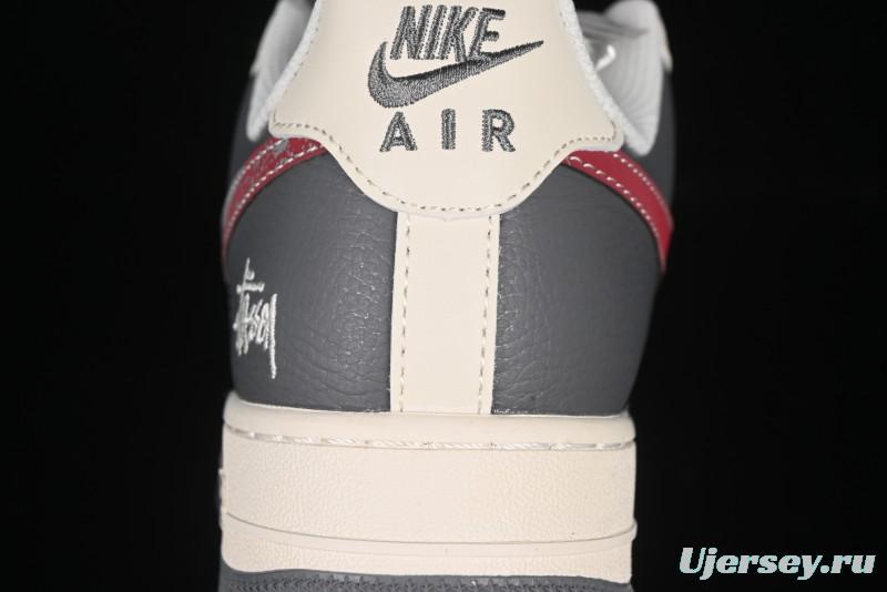 Nike Air Force 1 '07 Low Stussy Collaboration Render Red Swoosh Casual Sneakers - XS1958-573