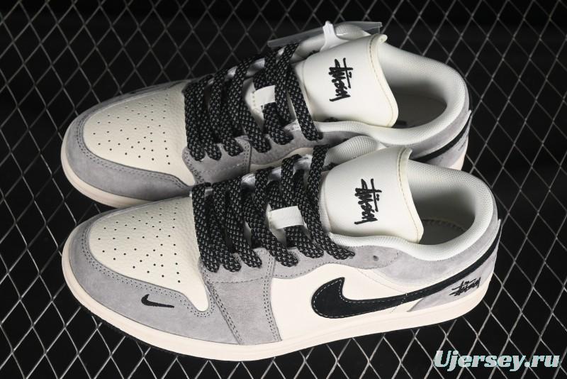 Nike Air Jordan 1 Low Stussy Collaboration Black Swoosh Starry Sky Custom Retro Basketball Shoes - XX3318-508