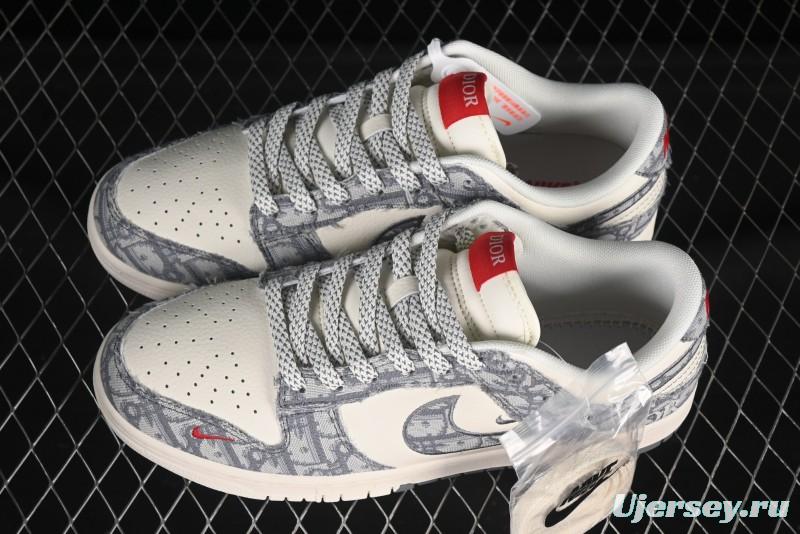 Nike SB Dunk Low Dior Collection Woven Grey Check Anniversary High-End Custom Low-Top Casual Skate Shoes - SJ2558-013