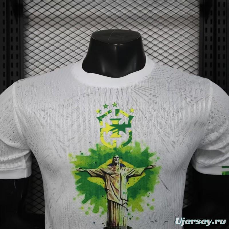Player Version 2025 Brazil White with Christ the Redeemer Watercolor Jersey