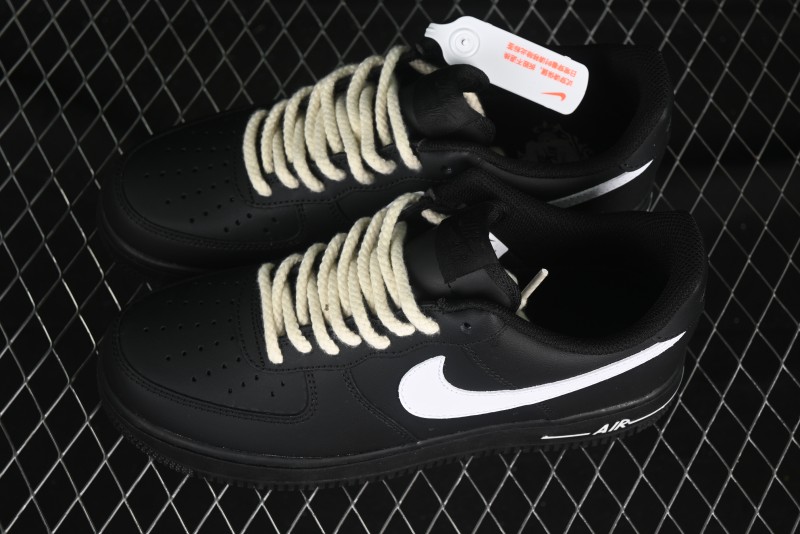 Nike Air Force 1 '07 Low Casual Sneakers in Black & White with Hemp Rope Detailing - ZH0316-073