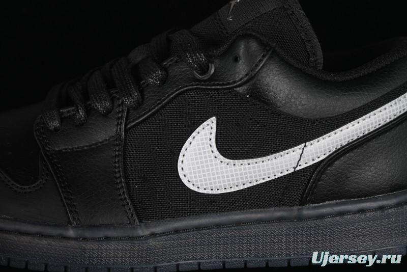 Nike Air Jordan 1 Low AJ1 Basketball Shoes Black White Canvas Leather Panel - HV5968-001