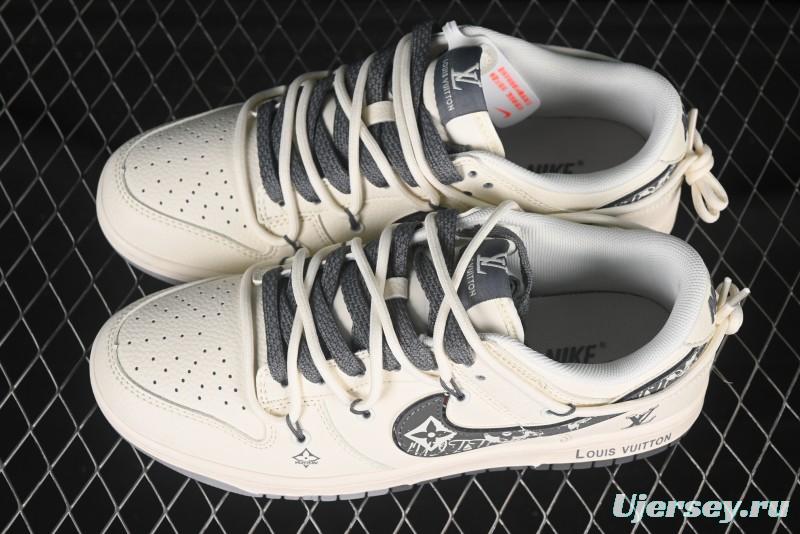 Nike SB Dunk Low LV Series Strap Graffiti Grey Check Anniversary Customized Low-Top Casual Skate Shoes - DM6868-082