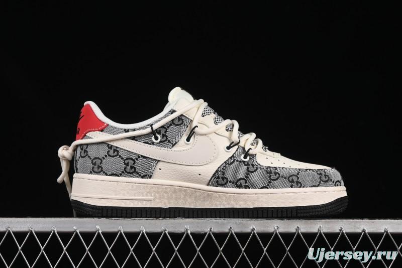 Nike Air Force 1'07 Low Gucci Collaboration Grey Pattern Drawstring Casual Sneakers - YX5066-319