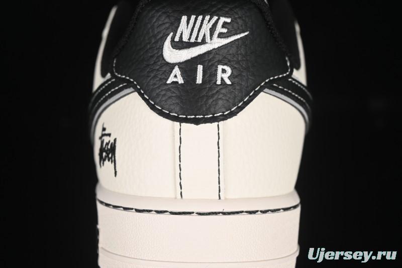 Nike Air Force 1'07 Low Stussy Collaboration Black Swoosh Casual Sneakers - HH7518-059