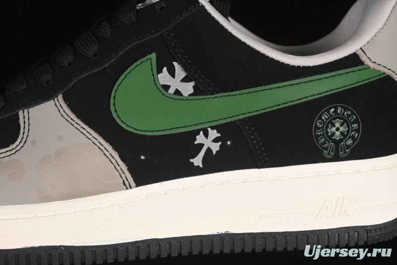 Nike Air Force 1'07 Low Chrome Hearts Collaboration Black Green Swoosh Casual Sneakers - KK1988-074