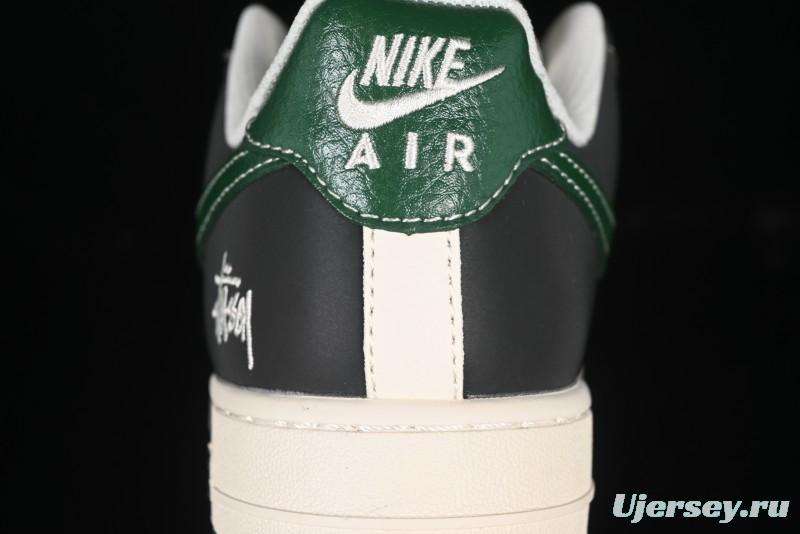 Nike Air Force 1 '07 Low Stussy Collaboration Black Green Swoosh Casual Sneakers - XS1958-572