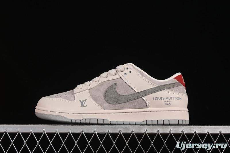 Nike SB Dunk Low LV Collaboration Grey Snake Swoosh Anniversary High-End Custom Low-Top Casual Skate Shoes - XX3168-125