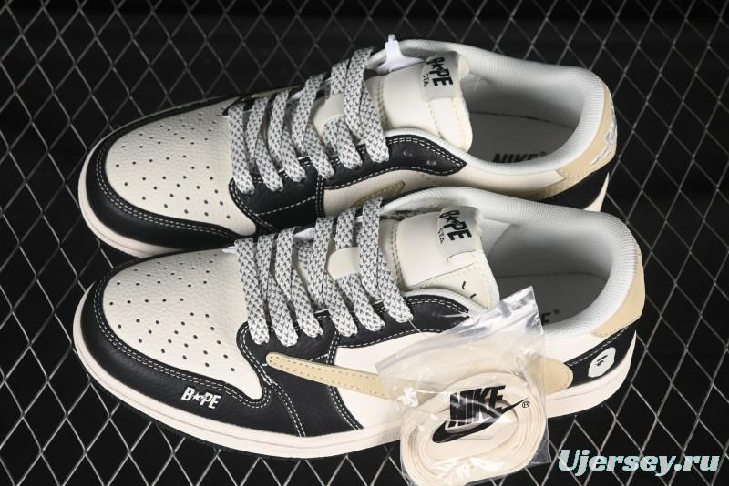Nike Travis Scott x Fragment Design x Air Jordan 1 Low OG SP AJ1 Bape Collaboration White Black Toe Low Top Casual Sneakers - JJ2508-552