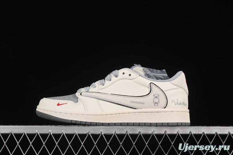 Nike Travis Scott x Fragment Design x Air Jordan 1 Low OG SP AJ1 Low Top Casual Sneakers Cartoon Beige Grey - XS7089-527