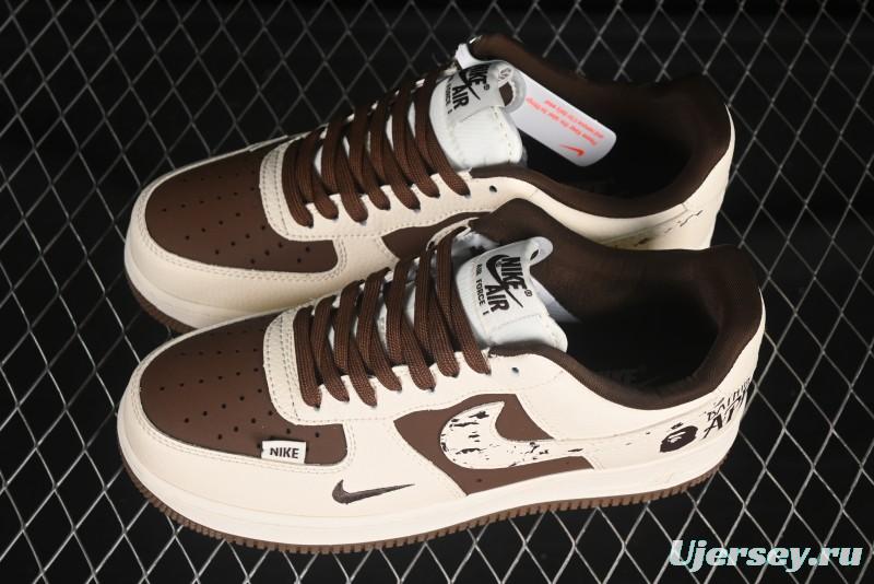 Nike Air Force 1 '07 Low BAPE Collaboration Beige Brown Graffiti Swoosh Casual Sneakers - DF0188-061