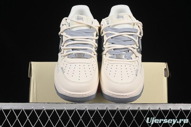 Nike Air Force 1 '07 Low Stussy Collaboration Grey Diamond Lace-Up Casual Sneakers - DM6868-072