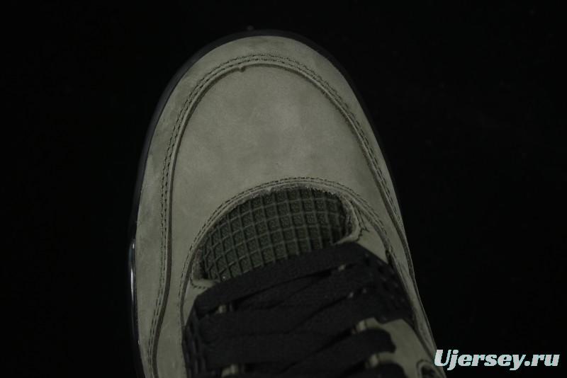 Nike Undefeated x Air Jordan 4 OG Sneakers in Olive Green Suede with Orange and Black Accents - IB1519-200