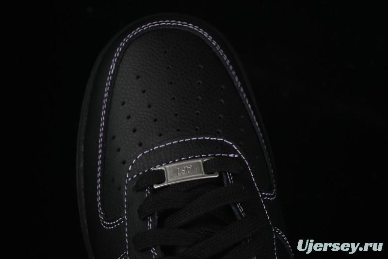 Nike Air Force 1'07 Low Casual Sneakers in Black with Purple Swoosh - HQ2037-001