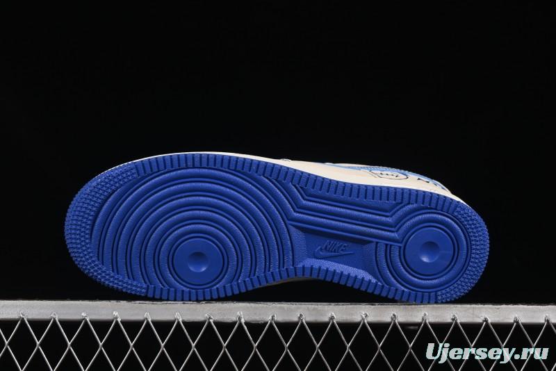 Nike Air Force 1'07 Low Casual Sneakers with Blue Line Ghost Face Design - DF0188-053