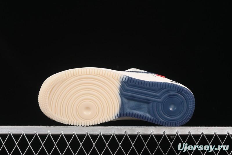 Nike Air Force 1 '07 Low Stussy Collaboration Dual-Tone Blue Red Logo Casual Sneakers - HH7518-072