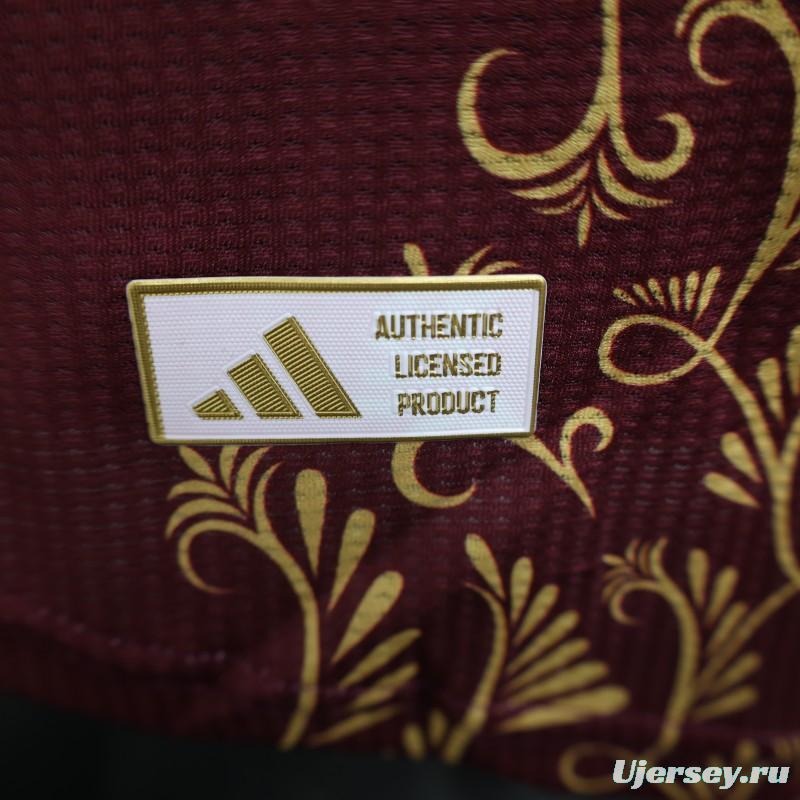 Player Version 2025 Algeria Burgundy with Gold Ornamental Pattern Jersey