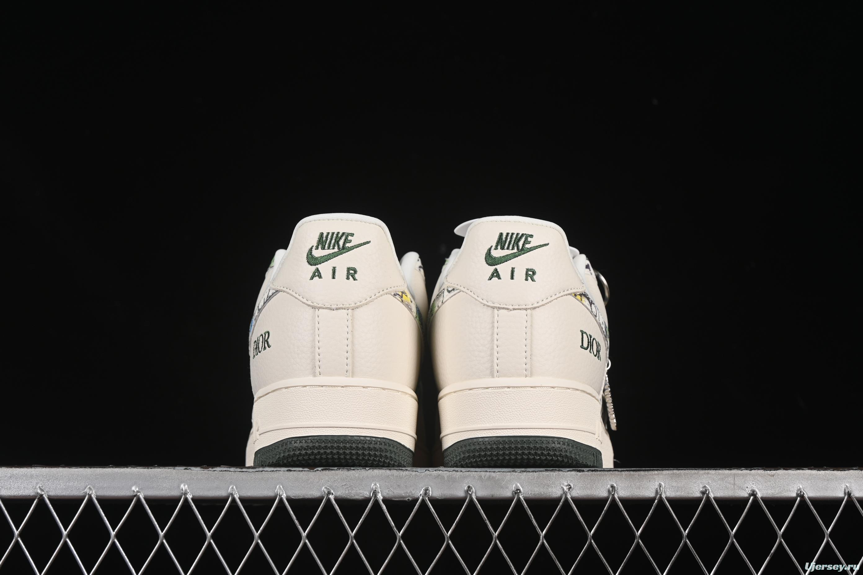Nike Air Force 1 '07 Low Dior Collaboration Beige Green Floral Casual Sneakers - DF0188-065