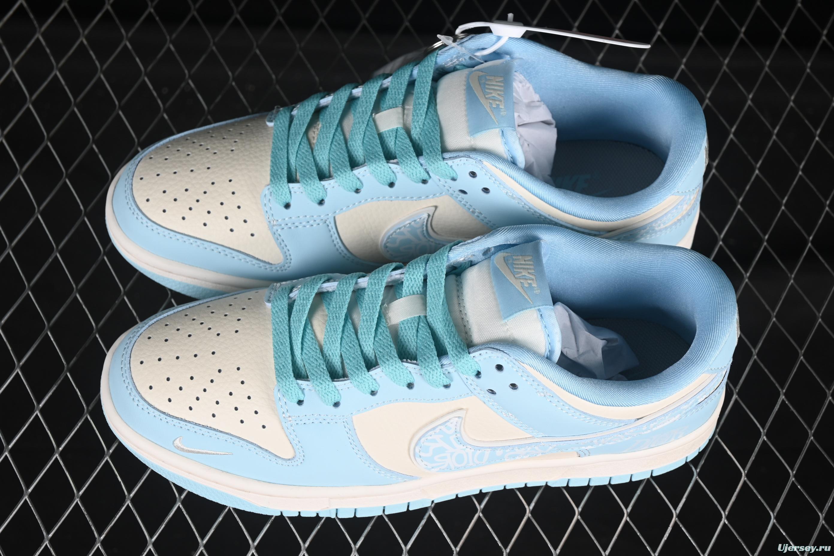 Nike SB Dunk Low Dior Collaboration Graffiti Blue Swoosh Anniversary Custom Low-Top Casual Skate Shoes - KK1333-037