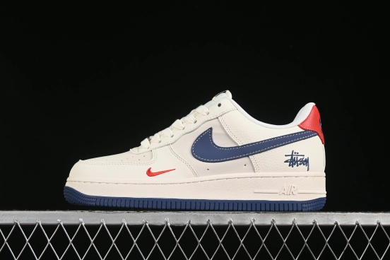 Nike Air Force 1 '07 Low Stussy Collaboration Light Blue Sole Red Heel Casual Sneakers - JJ2508-716
