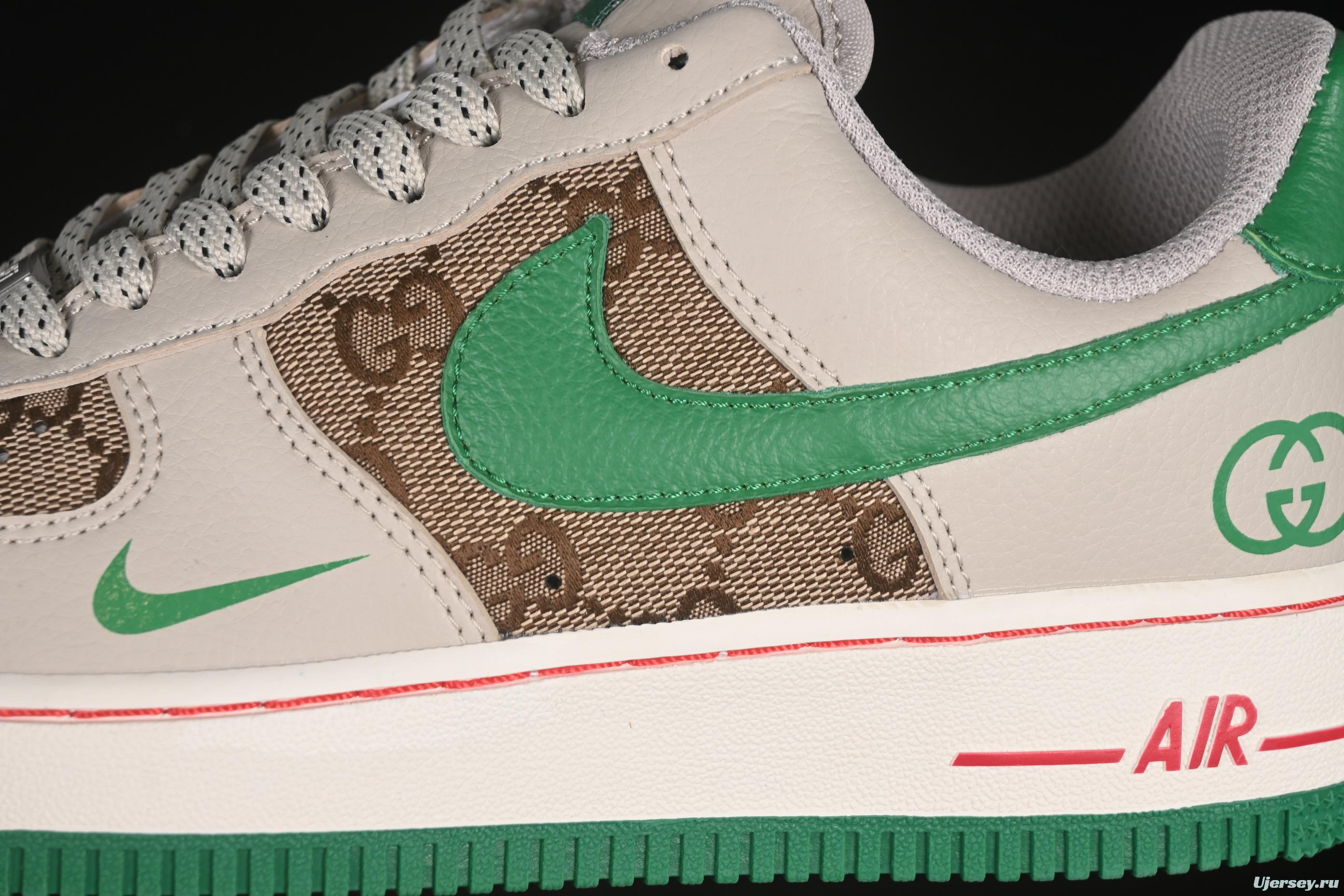 Nike Air Force 1 '07 Low Gucci Collaboration Grey Brown with Green Swoosh Casual Sneakers - LW9279-003