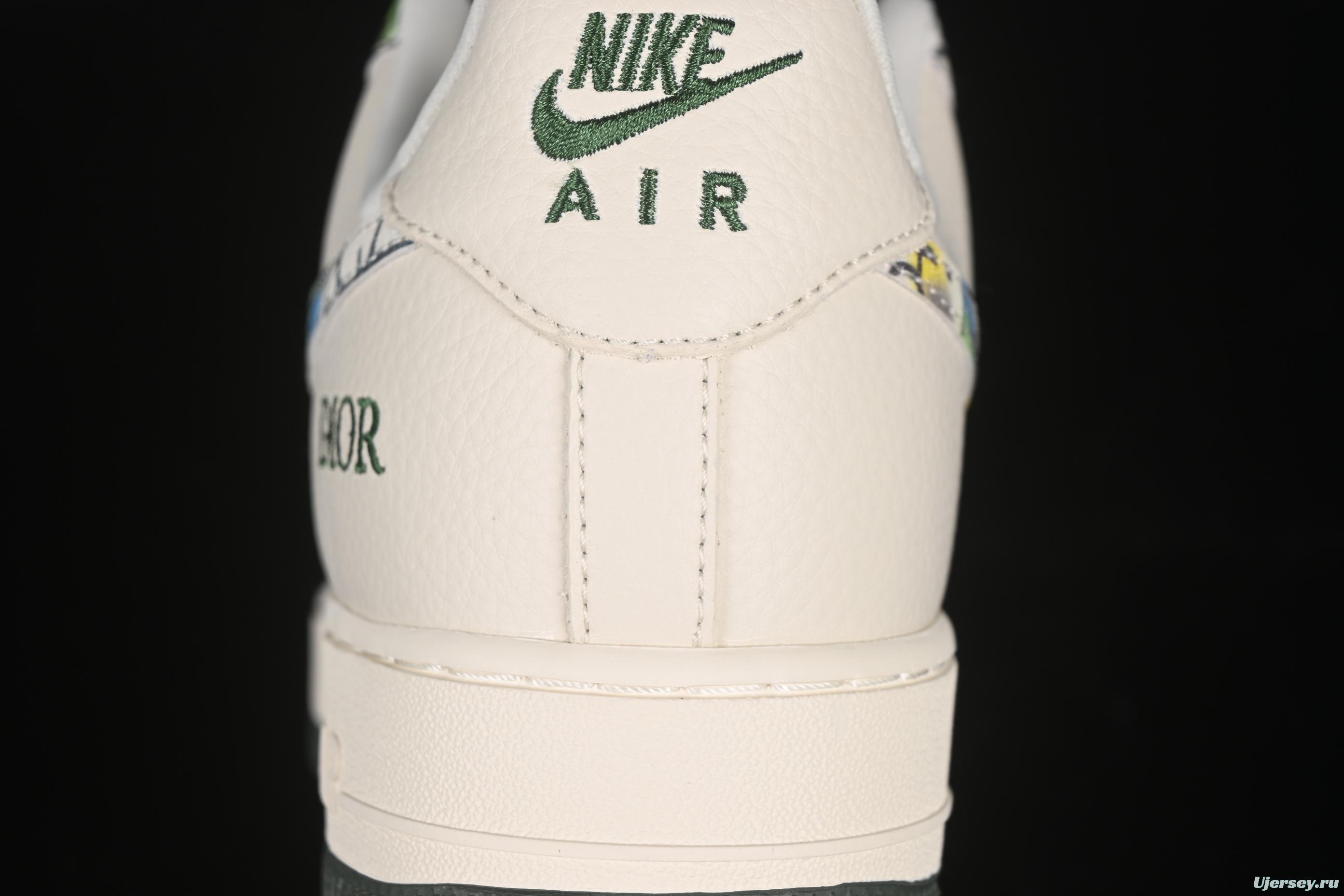 Nike Air Force 1 '07 Low Dior Collaboration Beige Green Floral Casual Sneakers - DF0188-065