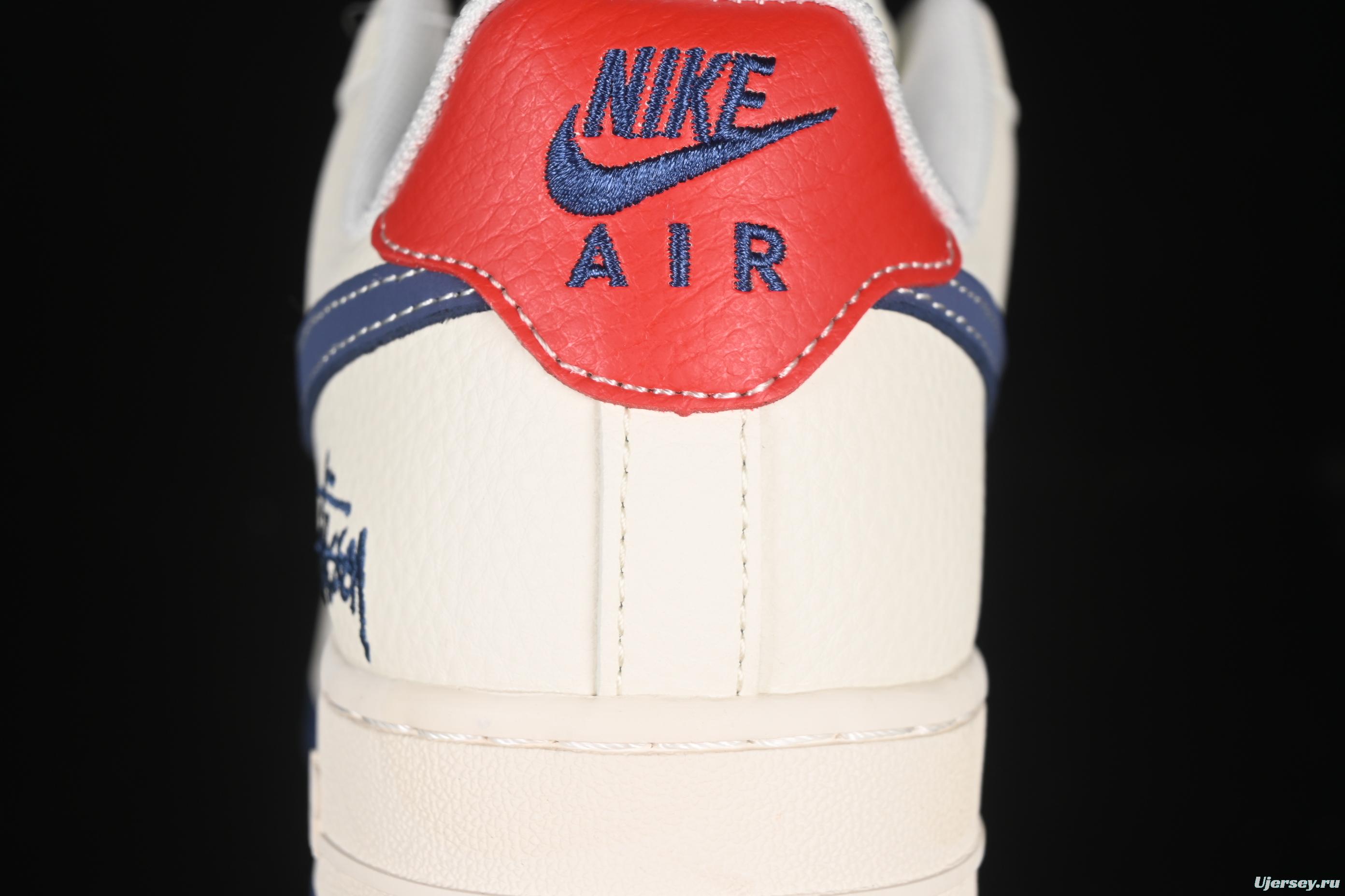 Nike Air Force 1 '07 Low Stussy Collaboration Light Blue Sole Red Heel Casual Sneakers - JJ2508-716