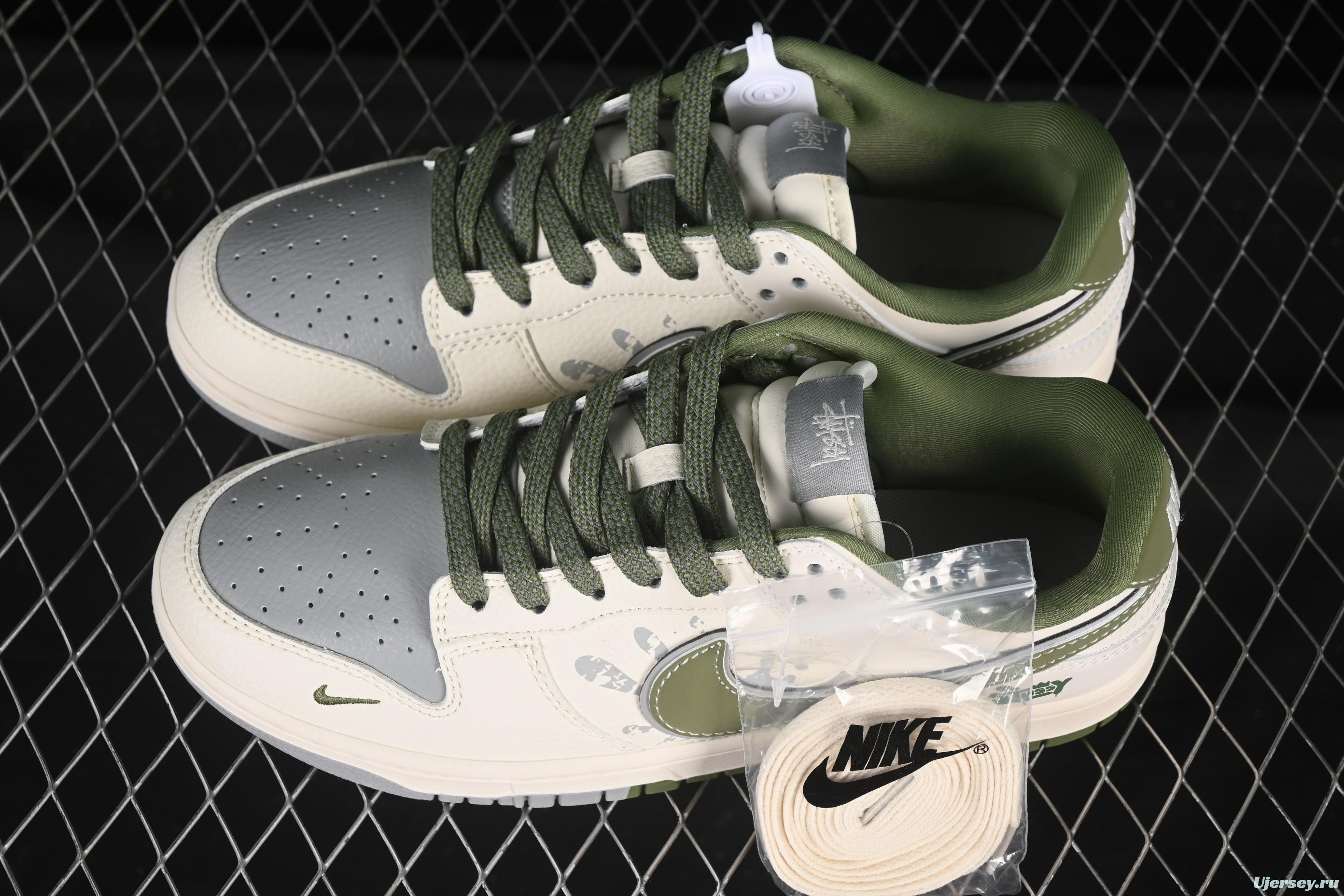 Nike SB Dunk Low Stussy Collaboration Two-Tone Explosion Green Swoosh Anniversary High-End Custom Low-Top Casual Skate Shoes - XS6089-594