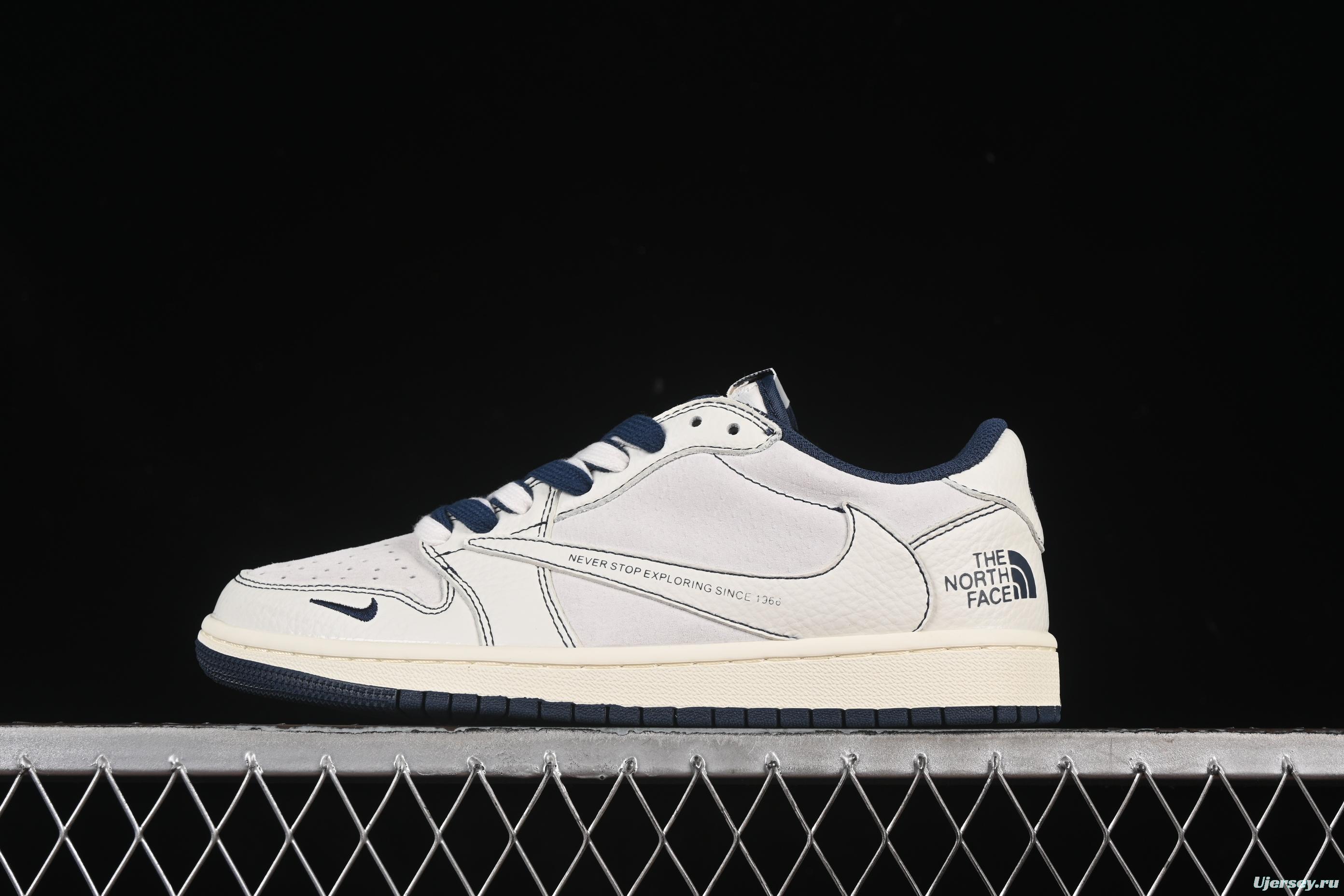 Nike Travis Scott x Fragment Design x Air Jordan 1 Low OG SP AJ1 Low Top Casual Sneakers in Cream White and Light Blue - XZ5749-001