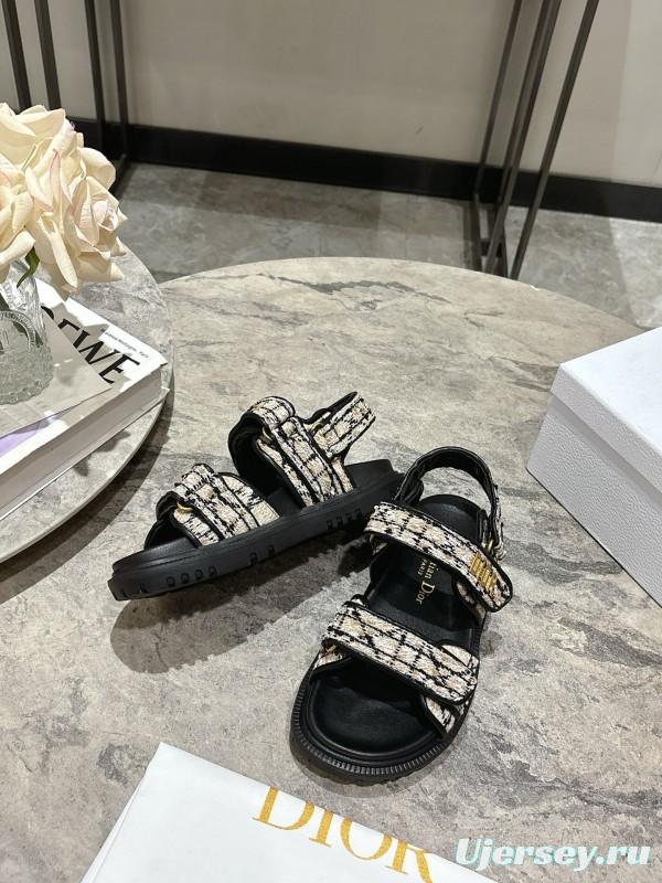 2025 Women Dior Black White Canvas Sandals KFY00300
