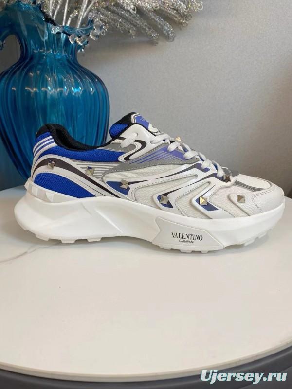 2024 Unisex Valentino Blue White Grey Mesh Leather Sneakers MJ00410