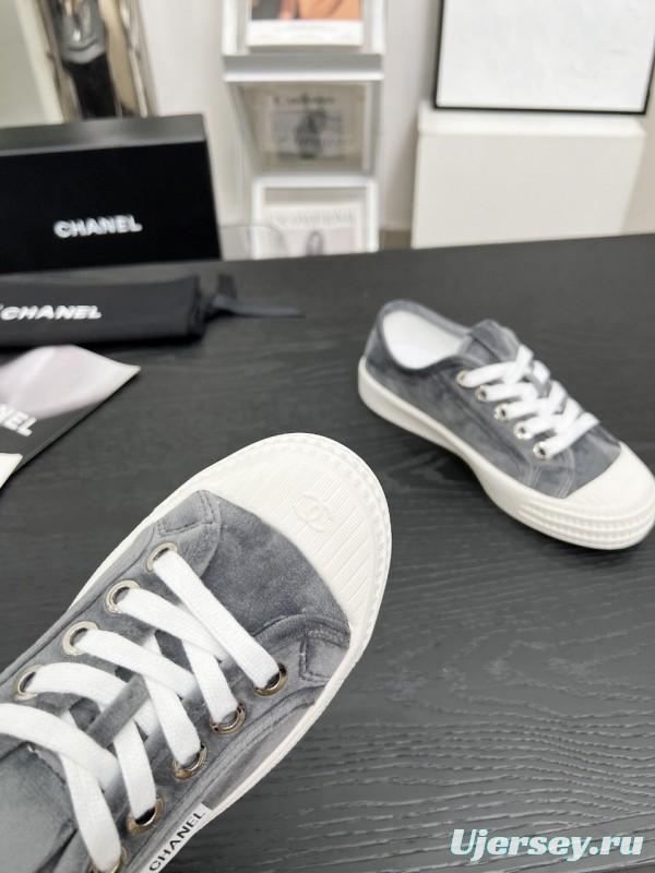 2025 Women Chanel Grey Canvas Casual Sneakers LY00230
