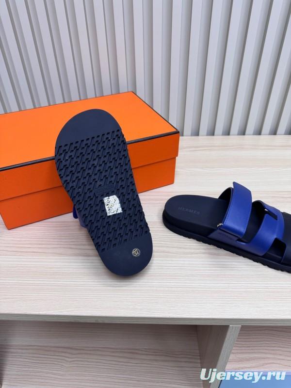 2025 Slippers Hermès Blue Black Leather Slippers