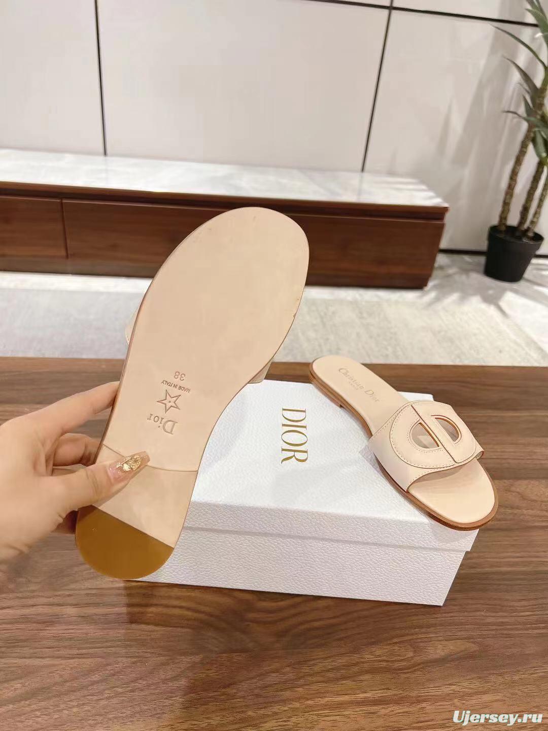 2025 Dio Ivory Leather Slippers LY00260