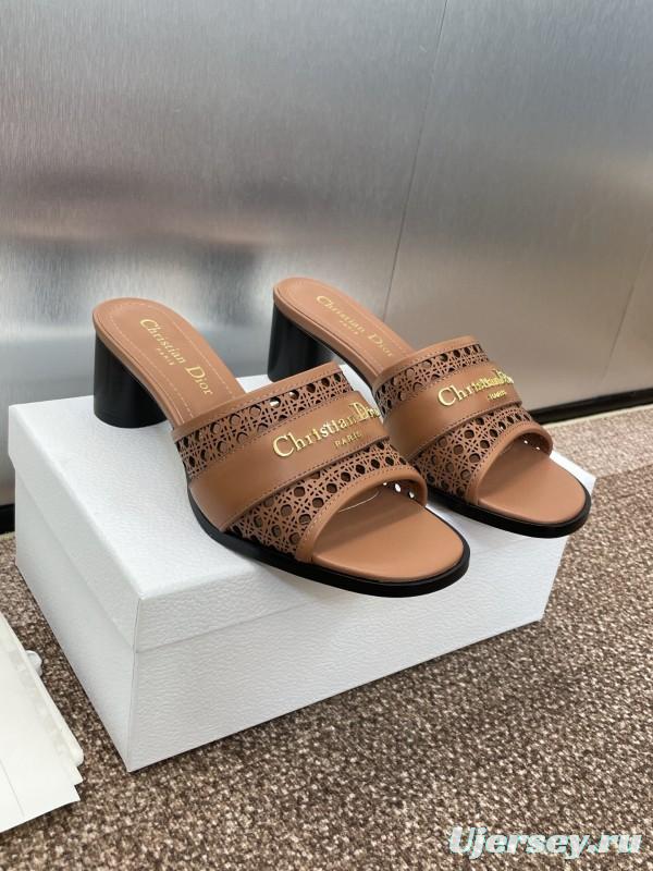 2025 Women Dior Brown Leather Sandals Christian Dior Paris KFY00310