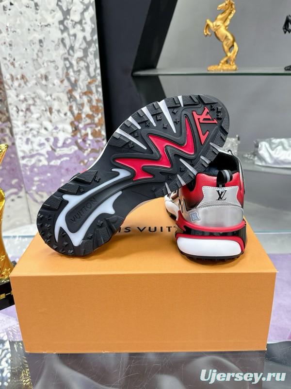 2025 Men Louis Vuitton White Red Black Leather Mesh Sneakers MJ00420