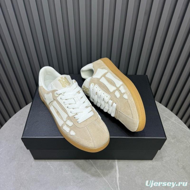 2024 Unisex Amiri Beige White Suede Leather Sneakers MJ00300
