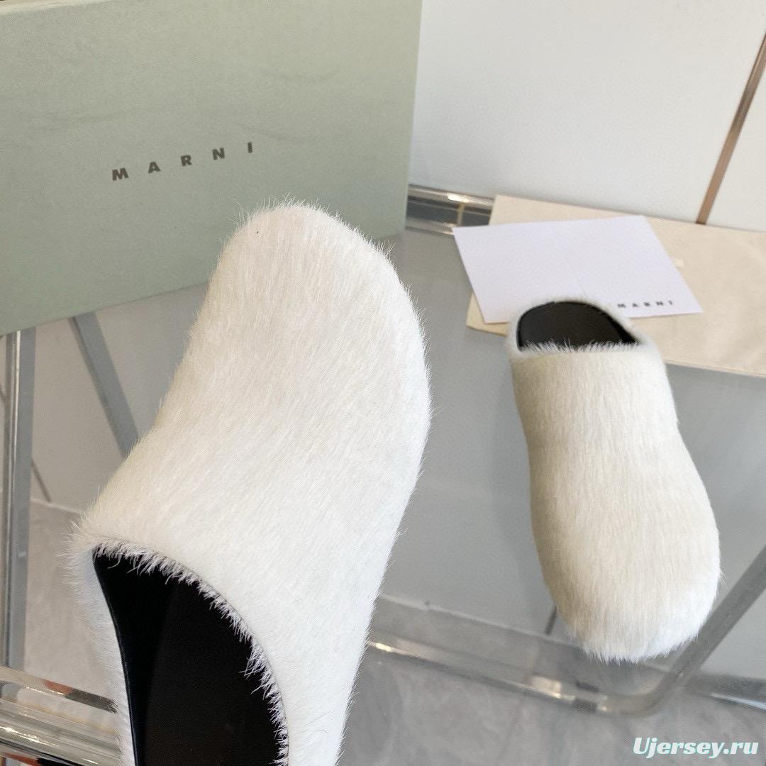 2024 Women Marni White Pony Hair Leather Mules MJ00320