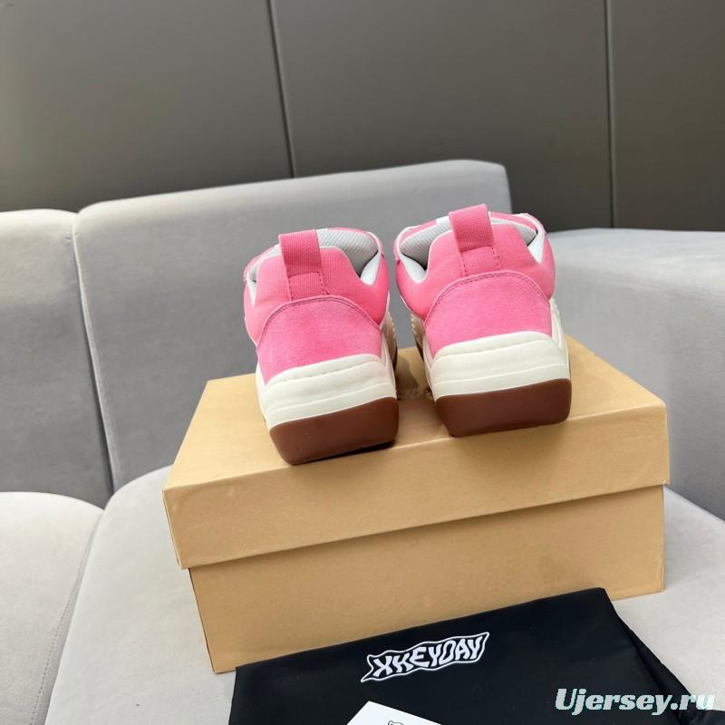 2025 Women HEYDAY Pink White Canvas Leather Wave Bread Sneakers KFY00260(F)