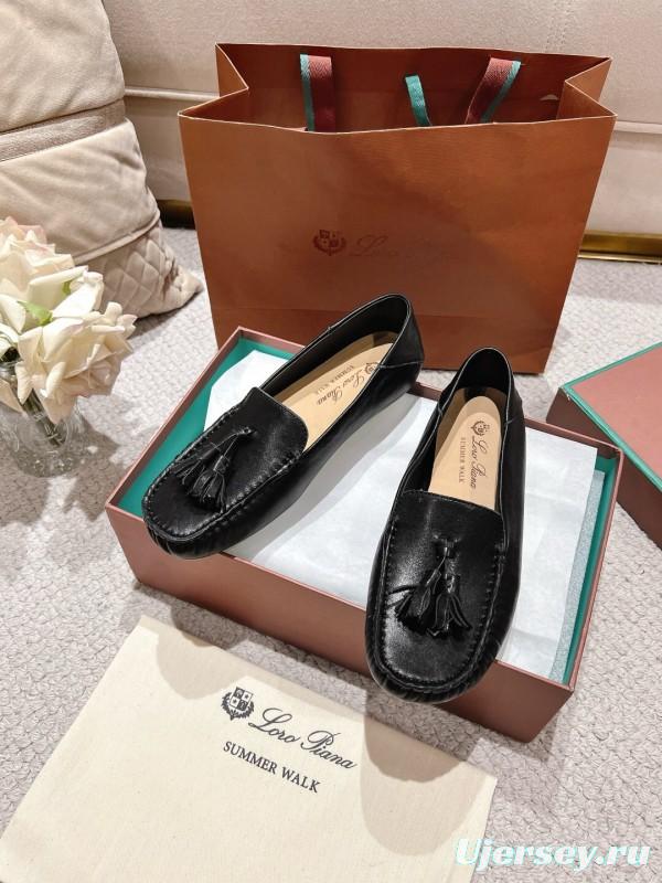 2025 Women LP Black Leather Loafers Tassel LY00291