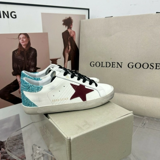 2025 Women GGDB White Burgundy Suede Leather Sneakers MJ00260