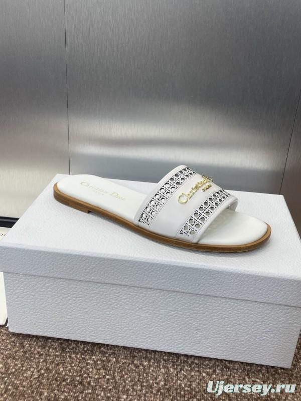 2025 Women Dior White Leather Slippers KFY00300