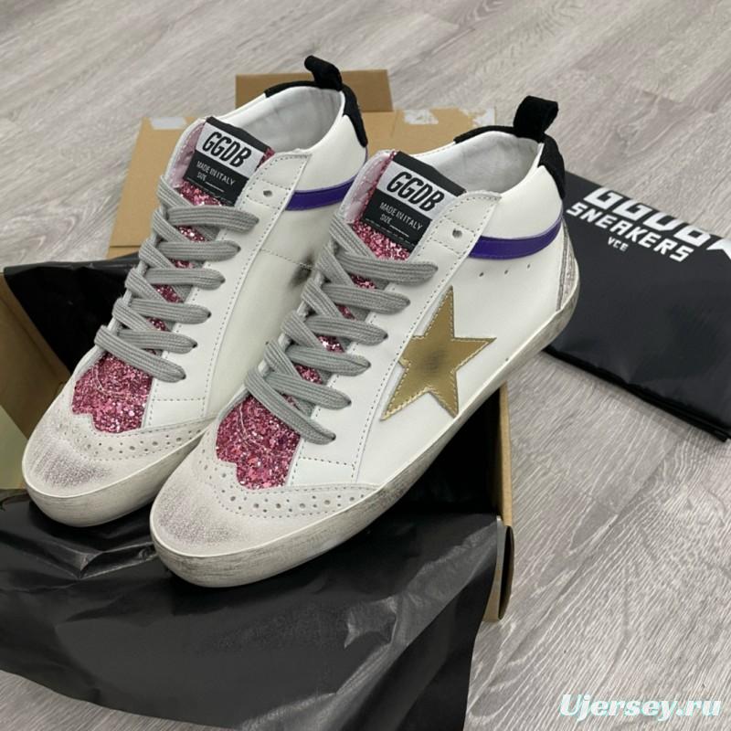 2024 Unisex GGDB White Purple Gold Leather High Top Sneakers MJ00300
