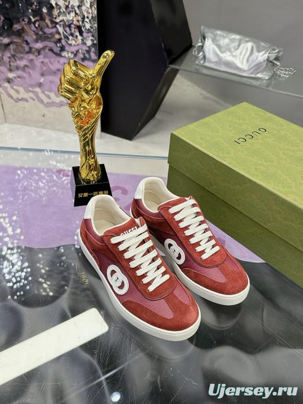 2024 Unisex Gucci Red Burgundy White Leather Suede Sneakers MJ00310