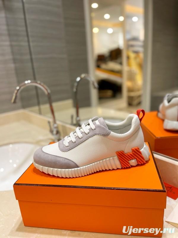2024 Unisex Hermès White Beige Suede Rain Cloth Casual Sneakers MJ00320