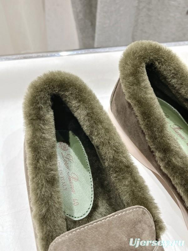 2024 Women LP Brown Suede Loafers With Wool Lining MJ00300